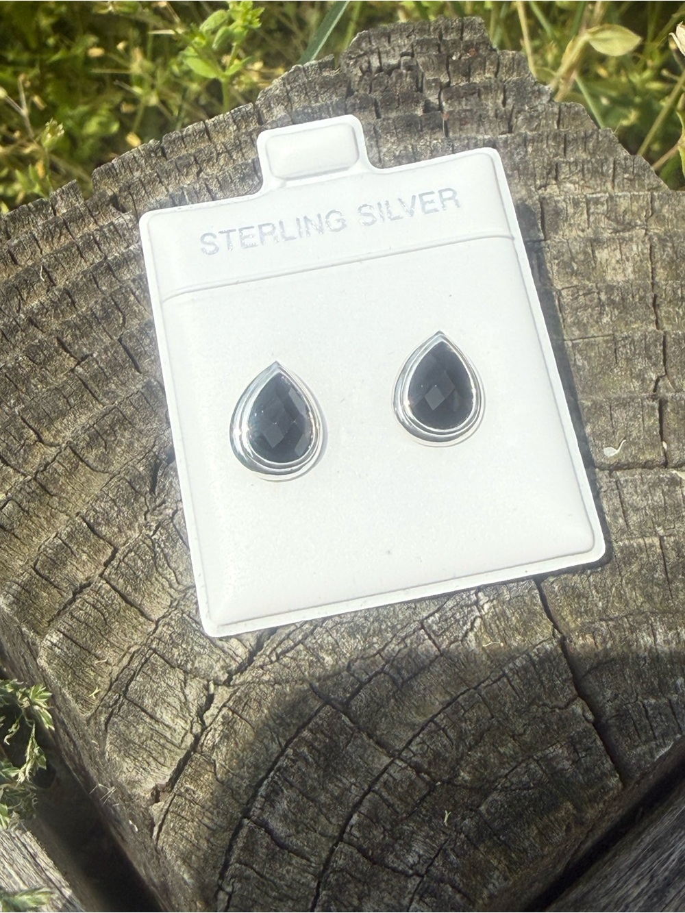 Sterling Silver Teardrop Faceted Black Onyx Stud Earrings 1.7 grams